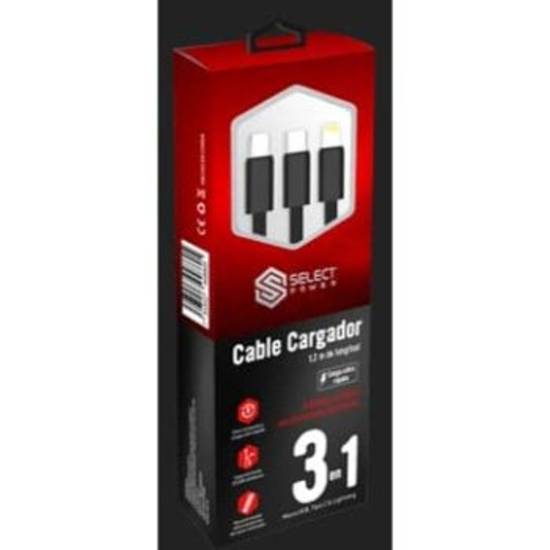 Select power cable usb 3 en 1 lighting tipo c y micro usb (1 pieza)