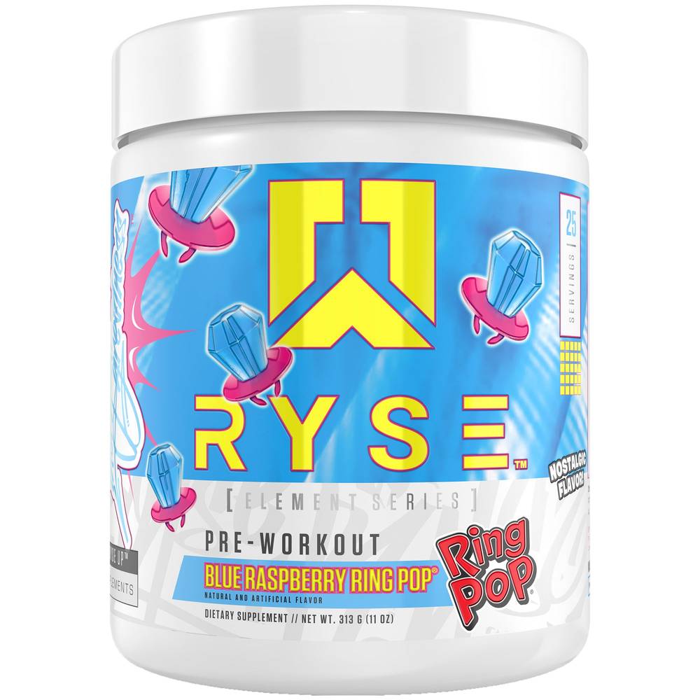 Ryse Pre Workout Supplements, Blue Raspberry Ring Pop (11 oz)