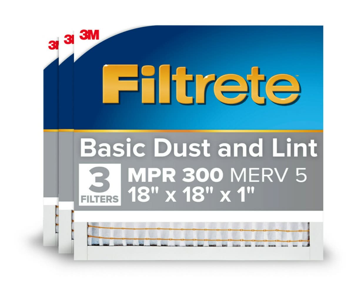 Filtrete 18 x 18 x 1 MERV 5 300 MPR Basic Dust and Lint Electrostatic Air Filter 3 -Pack