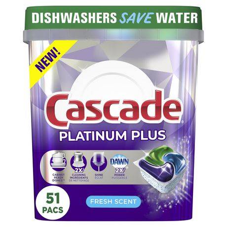 Cascade Platinum Plus Dishwasher Detergent Pods, Fresh (790 g, 51 ct)