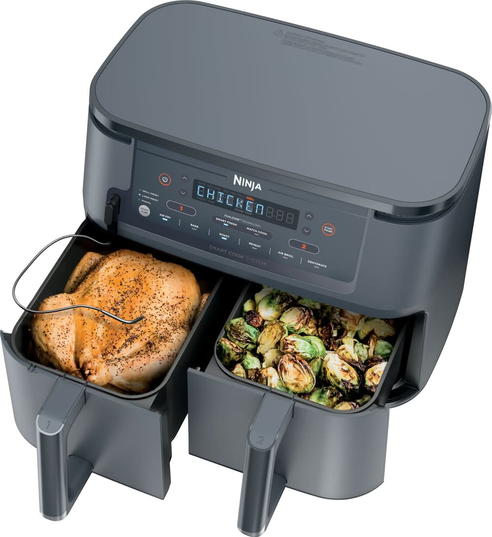 Ninja - Foodi 6-in-1 10-qt. XL 2-Basket Air Fryer with DualZone Technology & Smart Cook System - Cyberspace