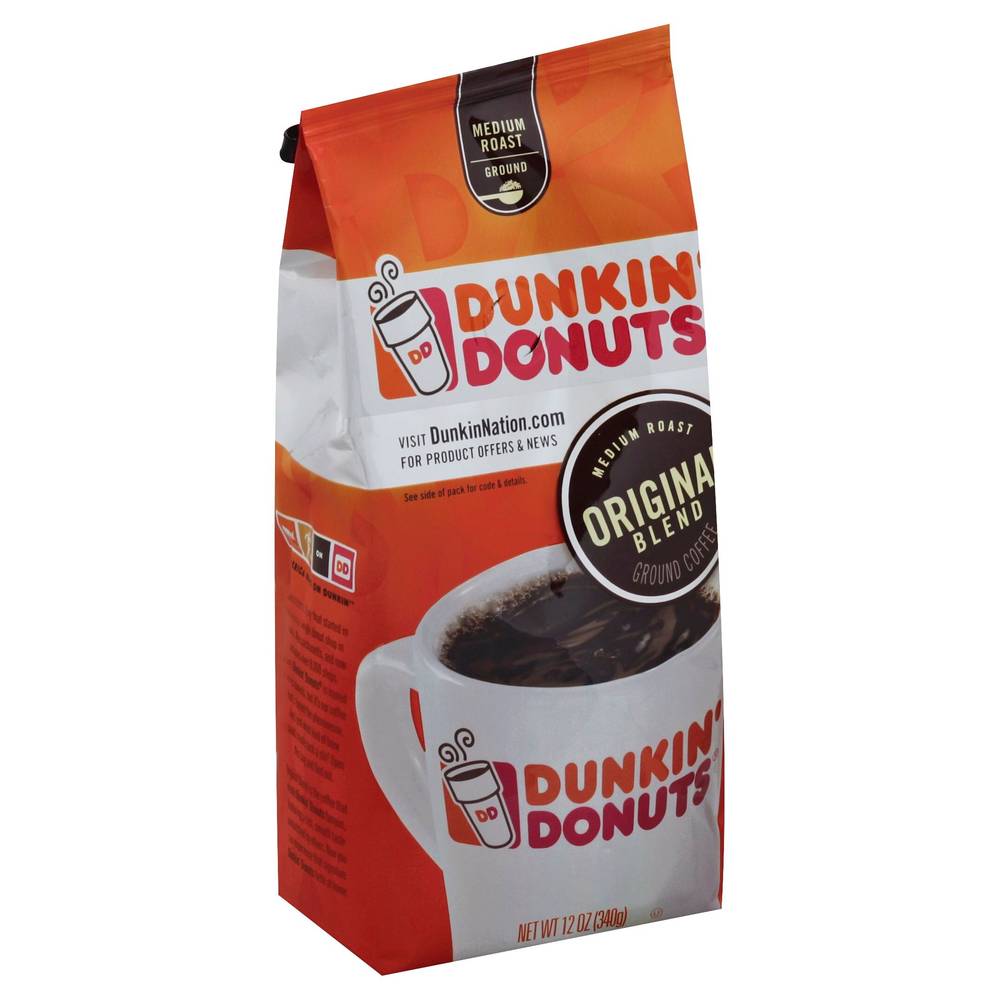 Dunkin Donuts Ground Coffee, Original Blend Medium Roast, 12 Oz