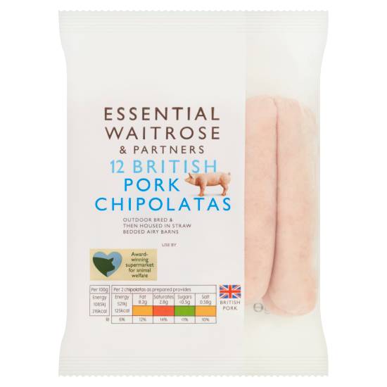 Essential Waitrose British Pork Chipolatas (12 ct)