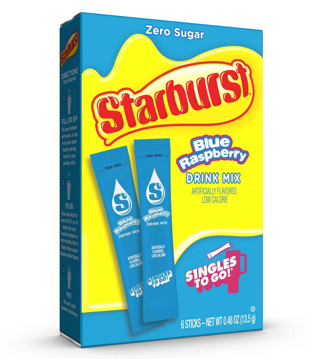 Starburst Singles To Go Zero Sugar Drink Mix, Blue Raspberry (0.5 oz, 6 ct)