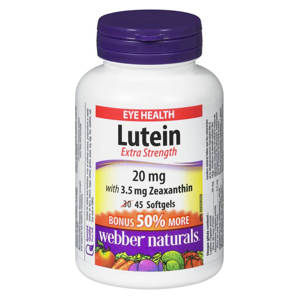 Webber naturals lutéine force maximale avec zéaxanthine (45 un) - extra strength lutein 20 mg (45 ea)
