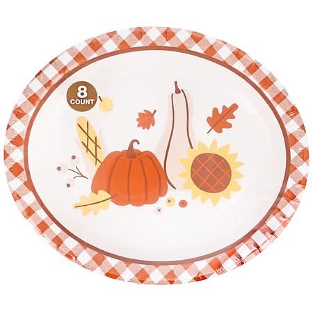 Fall into Autumn Harvest Paper Platters, 12x10 in (8 ct)