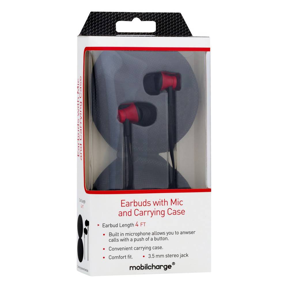 MobilCharge Earbuds With Mic and Carrying Case