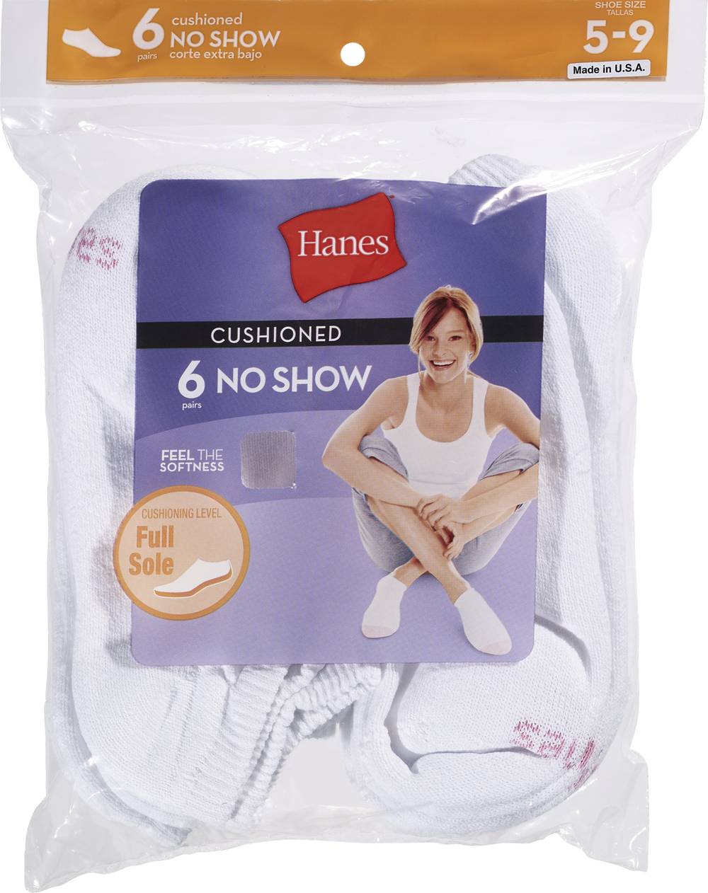 Hanes Women'S No Show Cushion White Socks Size 5-9, 6 Ct