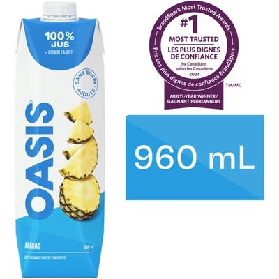 Oasis jus sans sucre ajouté - juice without added sugar (960 ml) (ananas)
