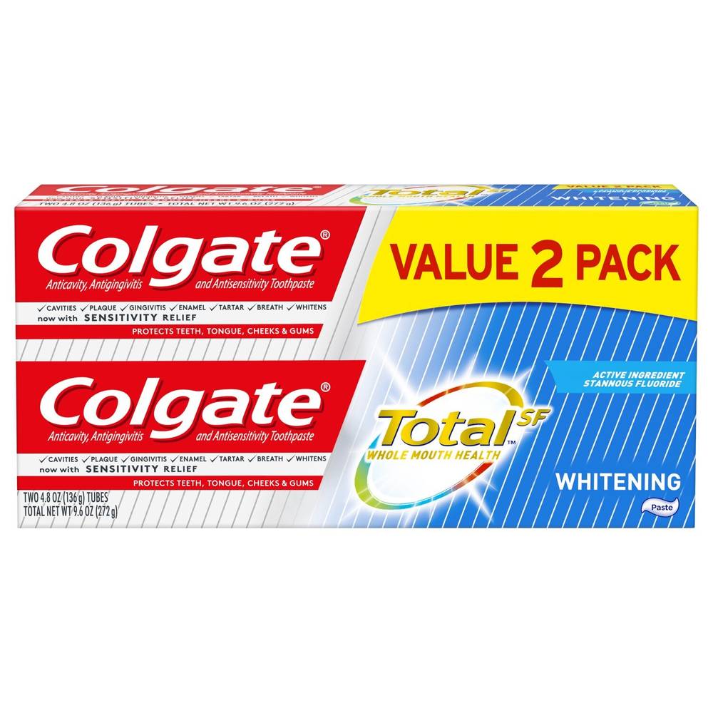 Colgate Total Anticavity, Antigingivitis, and Antisensitivity Whitening Toothpaste with Stannous Fluoride, 4.8 OZ, 2 pack