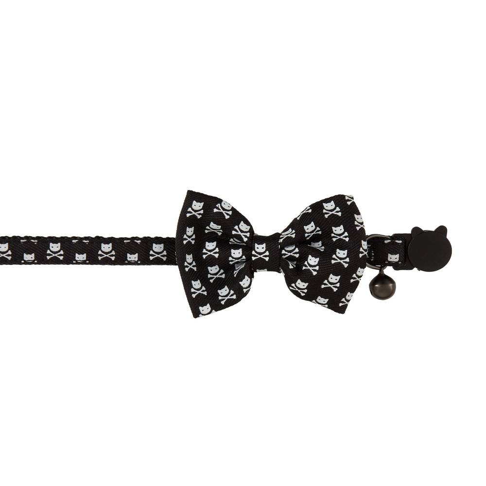 Whisker City® Crossbones Bow Tie Easy Release Kitten & Cat Collar (Color: Black, Size: Kitten)