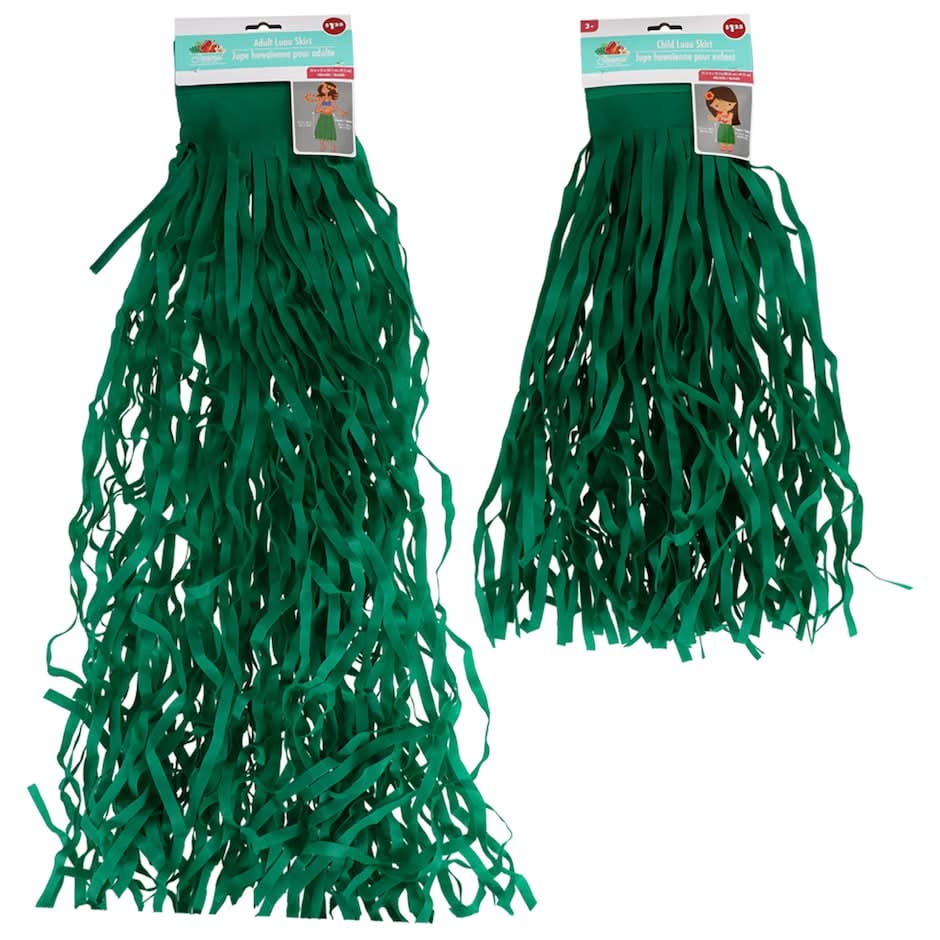 Child and Adult Sized Green Grass Skirts