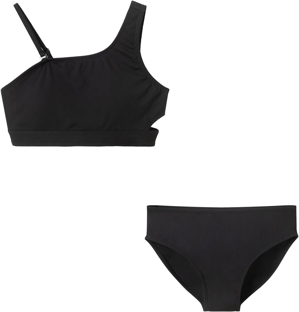 Andy & Evan Girls' Asymmetrical Bikini Set (Black, M)