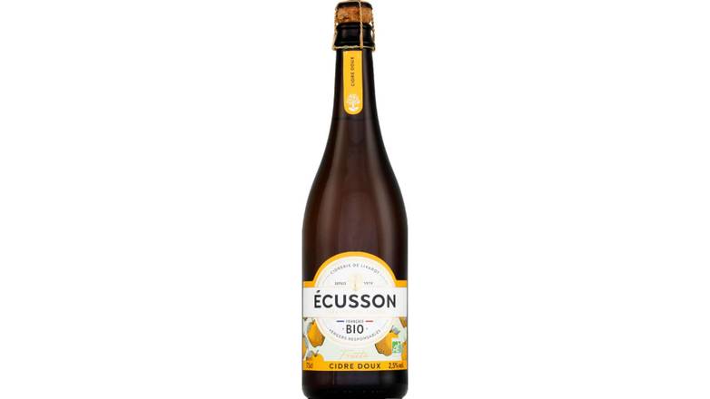 Ecusson Cidre doux bio fruite 2,5% vol. La bouteille de 75cl