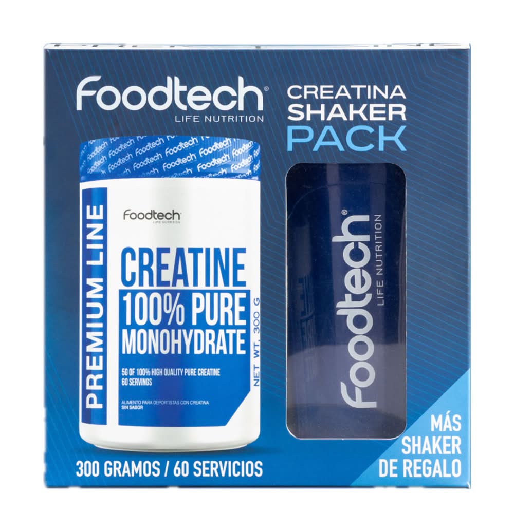 Pack Creatina Foodtech 300 g + Shaker Blue White