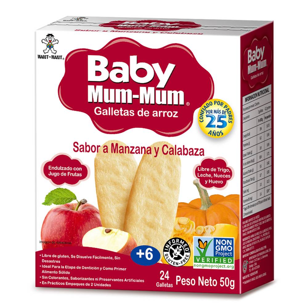 Baby mum-mum galleta arroz para bebé sabor manzana y zapallo (50 g)