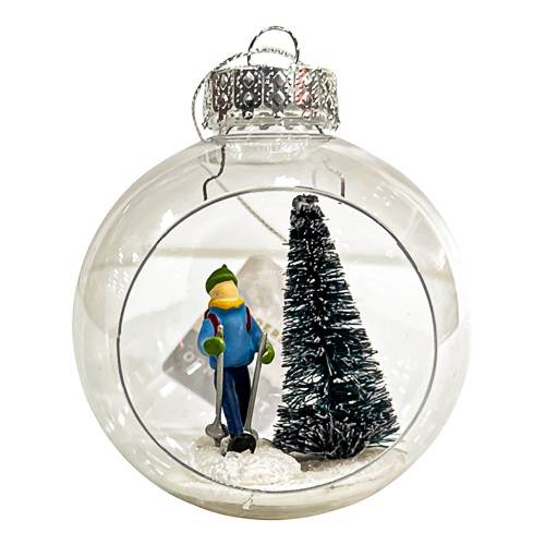Skier with Sisal Bottle Brush Tree Round Christmas Tree Ornament Green/Blue - Wondershop™