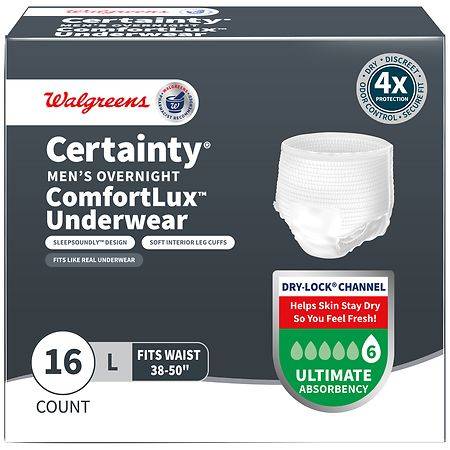 Walgreens Men's Overnight Underwear, Ultimate Absorbency, L/38-50" (16 ct)