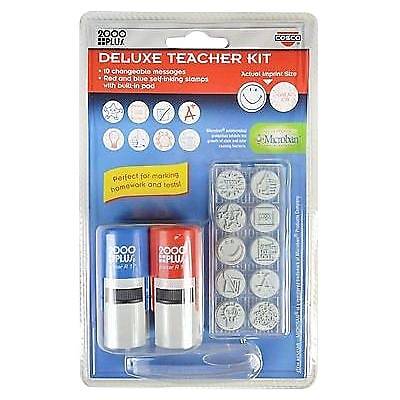 Consolidated Stamp 2000 Plus Self-Inking Deluxe Teachers Stamp Kit, 10 Changeable 5/8 Dia. Messages, Red/Blue Stamps (063614)