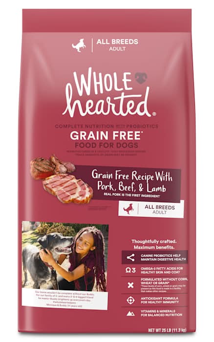 WholeHearted Grain Free Pork, Beef & Lamb Recipe Dry Dog Food, 25 lbs.