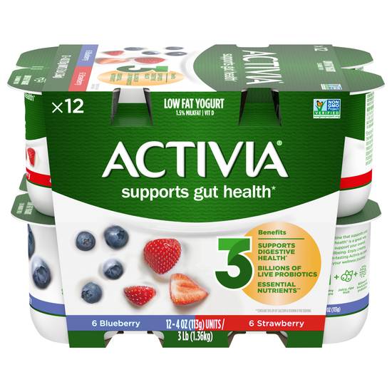 Activia Probiotic Strawberry & Blueberry Yogurt (12 ct)