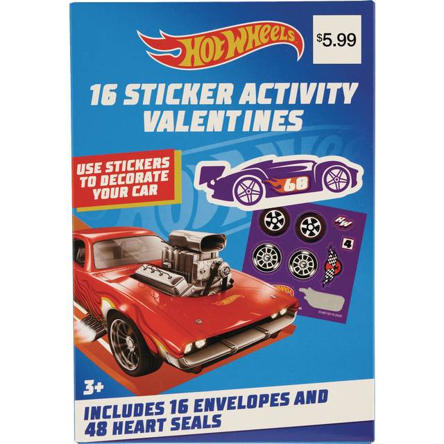 Hot Wheels Sticker Activity Valentines, 16ct