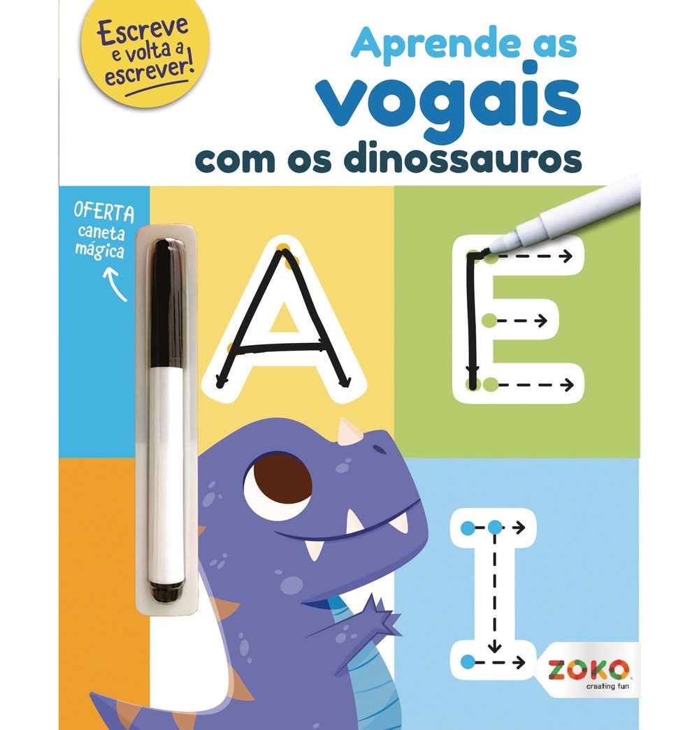 Aprende as Vogais com os Dinossauros: Livro de Atividades com Oferta de Caneta Mágica