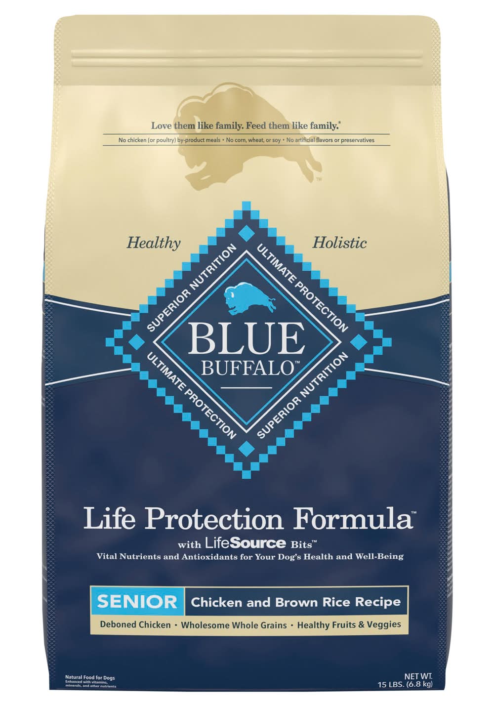 Blue Buffalo Chicken & Brown Rice Dry Dog Food, Senior (15 lbs)