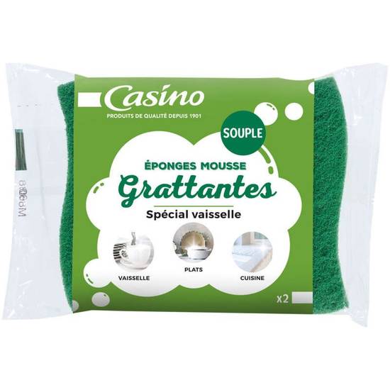 Casino Eponges mousse grattantes - Spécial vaisselle - x2