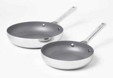 Figmint Stainless Steel Ceramic Coated Nonstick Fry Pan Set, Dark Gray (2 ct)