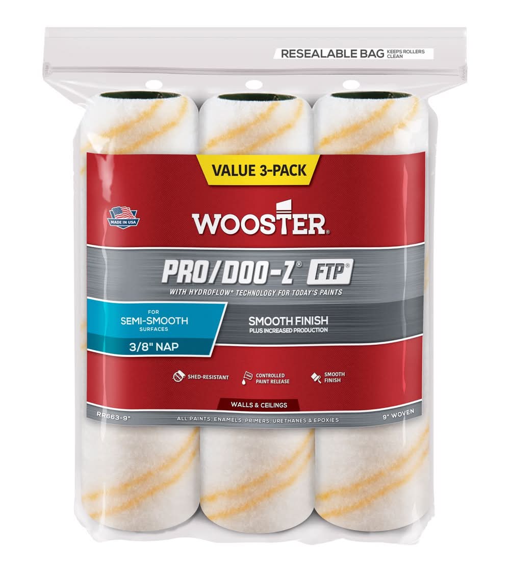 Wooster Pro/Doo-Z Ftp Synthetic Blend 9 In. W X 3/8 In. Paint Roller Cover 3 Pk
