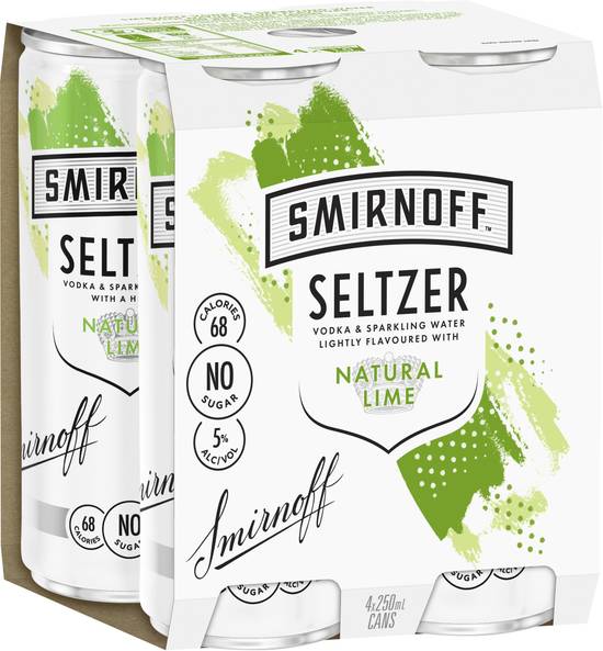 Smirnoff Seltzer Lime Can 250mL X 4 pack