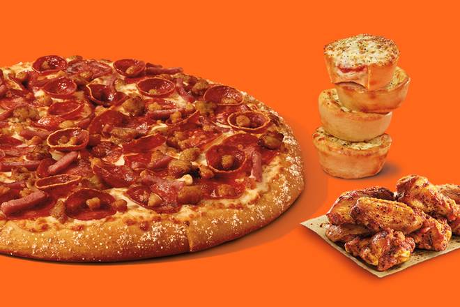 Fan Favourite Large Bundle - Large 5 Meat Feast Pizza, Caesar Wings, and Pepperoni Crazy Puffs