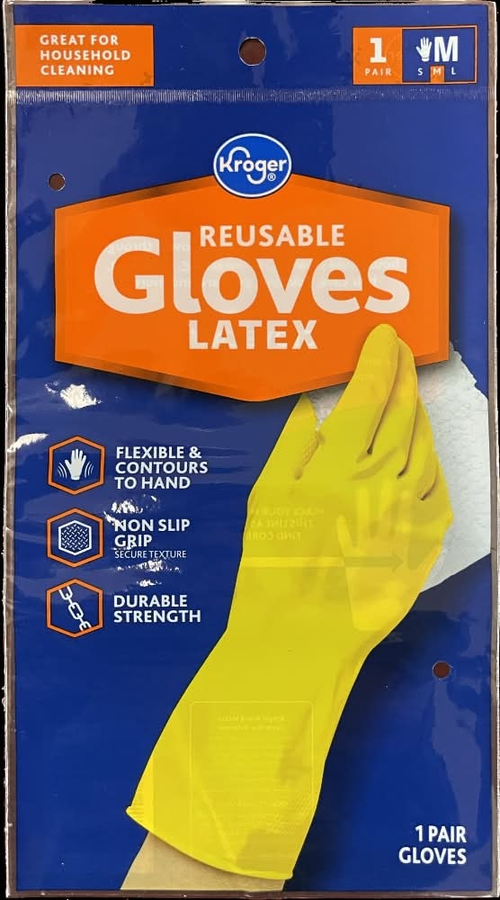 Kroger Reusable Latex Gloves, M, Yellow