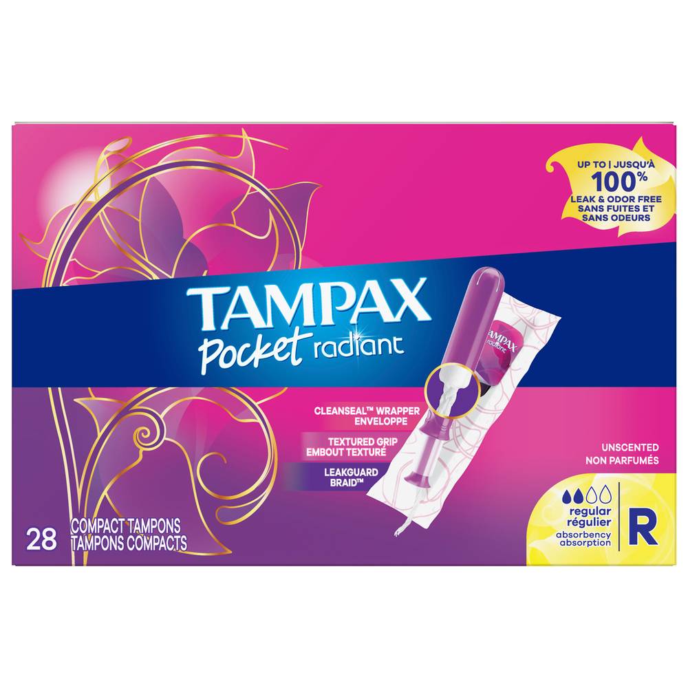 Tampax Regular Absorbency Unscented Pocket Radiant Compact Tampons