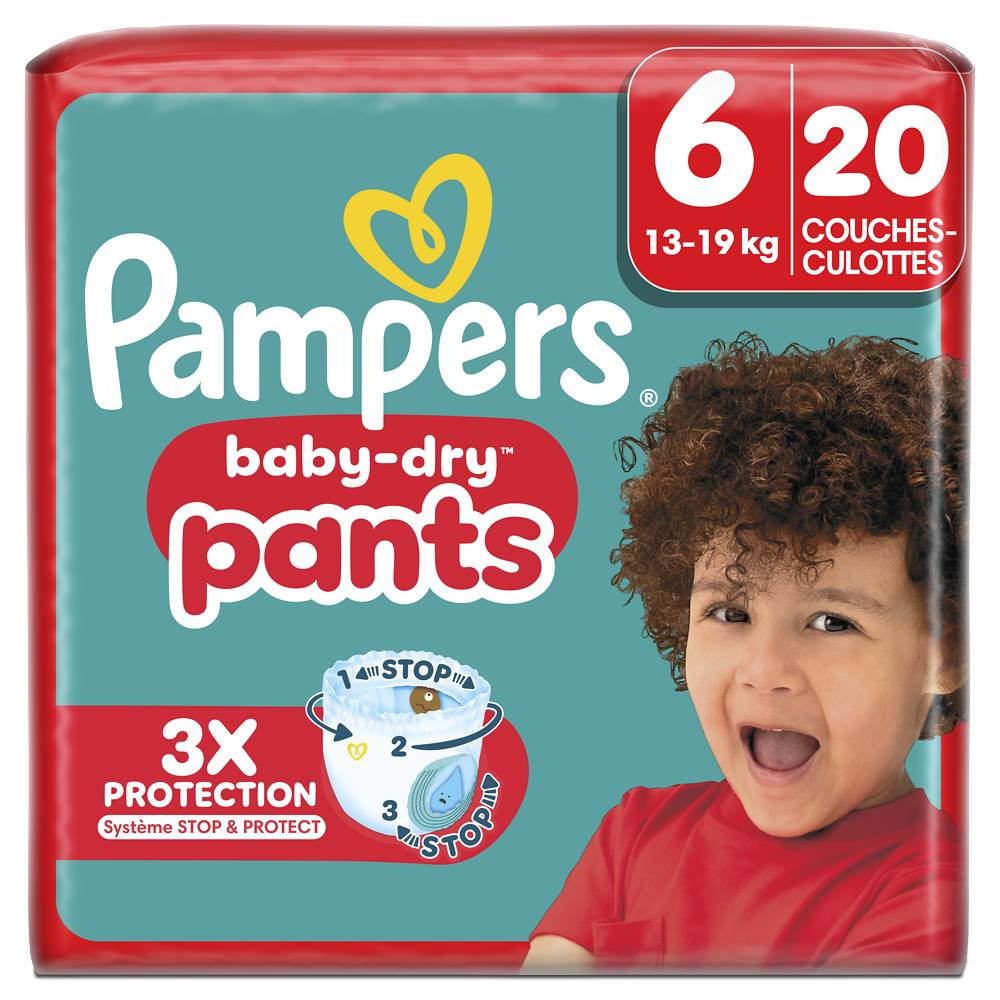 Pampers - Couches culottes baby dry pants 13 - 19 kg, Taille 6 (20)