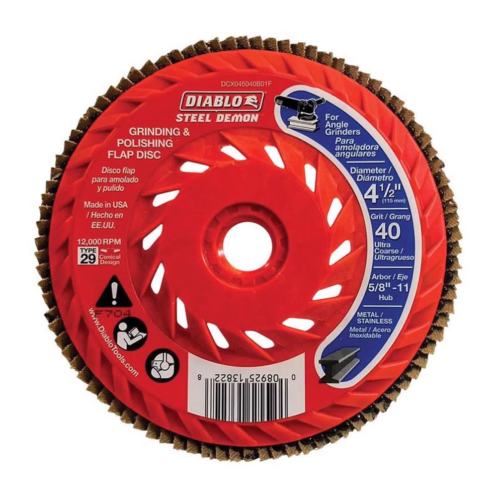 Diablo Steel Demon 4-1/2 In. D X 5/8 In. Zirconia Speed Hub Thread Arbor Flap Disc 40 Grit 1 Pk