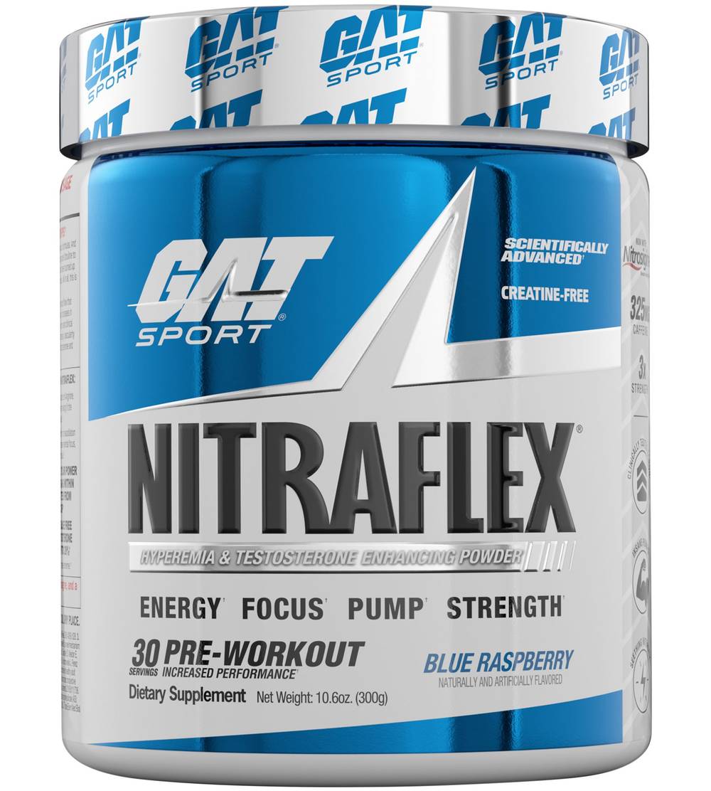 GAT Sport Nitraflex Hyperemia & Testosterone Enhanging Powder, Blue Raspberry (10.6 oz)