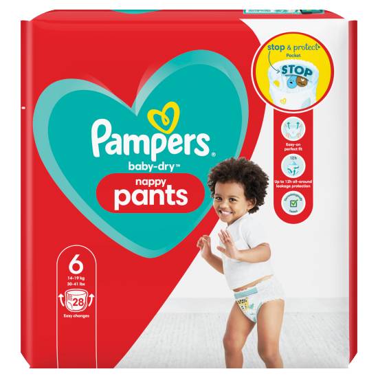 Pampers Size 6, Baby-Dry Nappy Pants 14kg-19kg (28 pack)