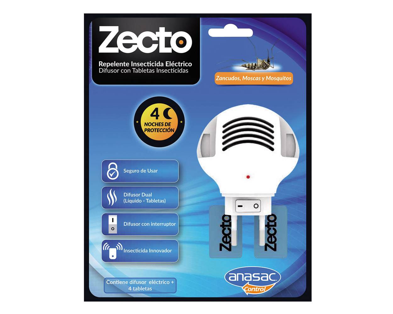 Zecto difusor eléctrico + tabletas insecticidas (5 piezas)