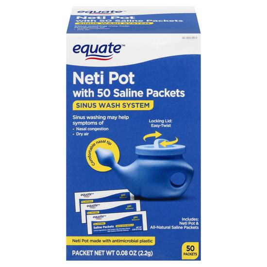 Equate Neti Pot with 50 Saline Packets Nasal Wash System for Sinus  Congestion - Blue