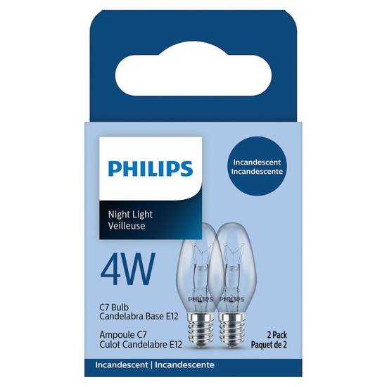 Philips Candelabra Base E12 Night Light Incandescent C7 Bulb 4w (2 units)