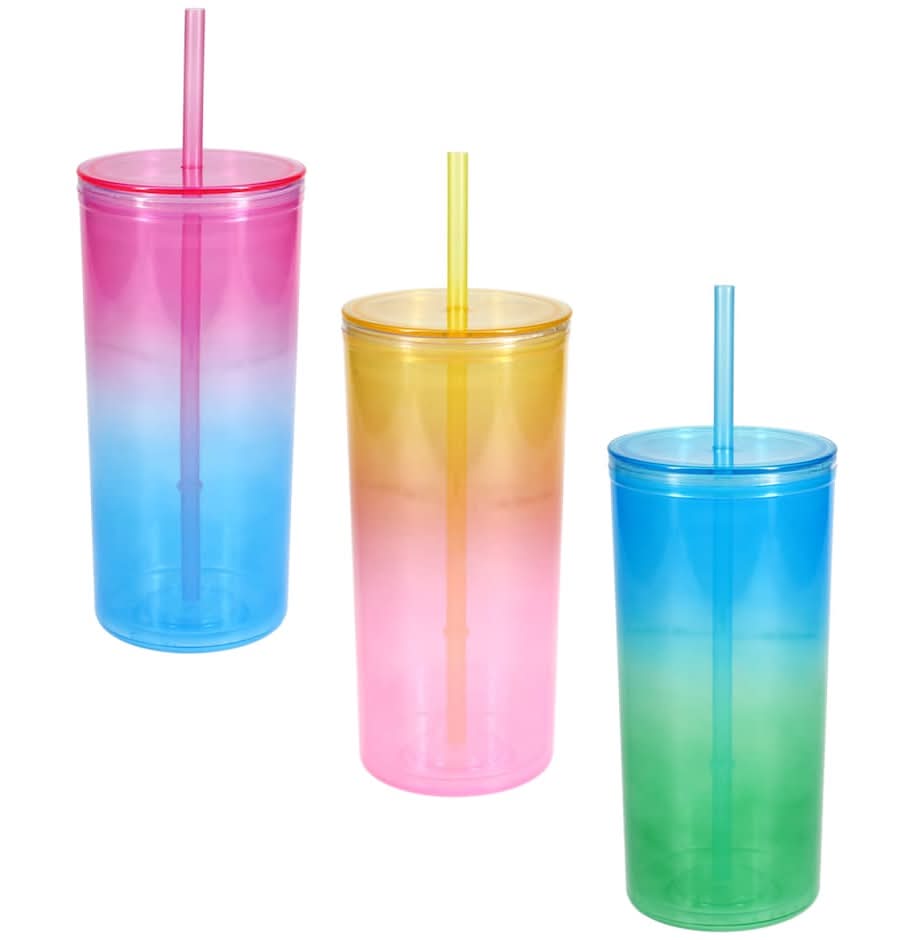 Ombre Tumblers with Straws, 21 oz.