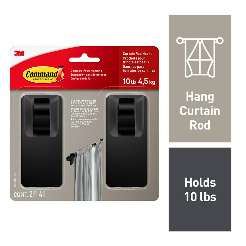 Command 2-Pack 2-Hook 1.8-in x 4-in H Matte Black Decorative Wall Hook (10-lb Capacity) | 17654MB-2ESF