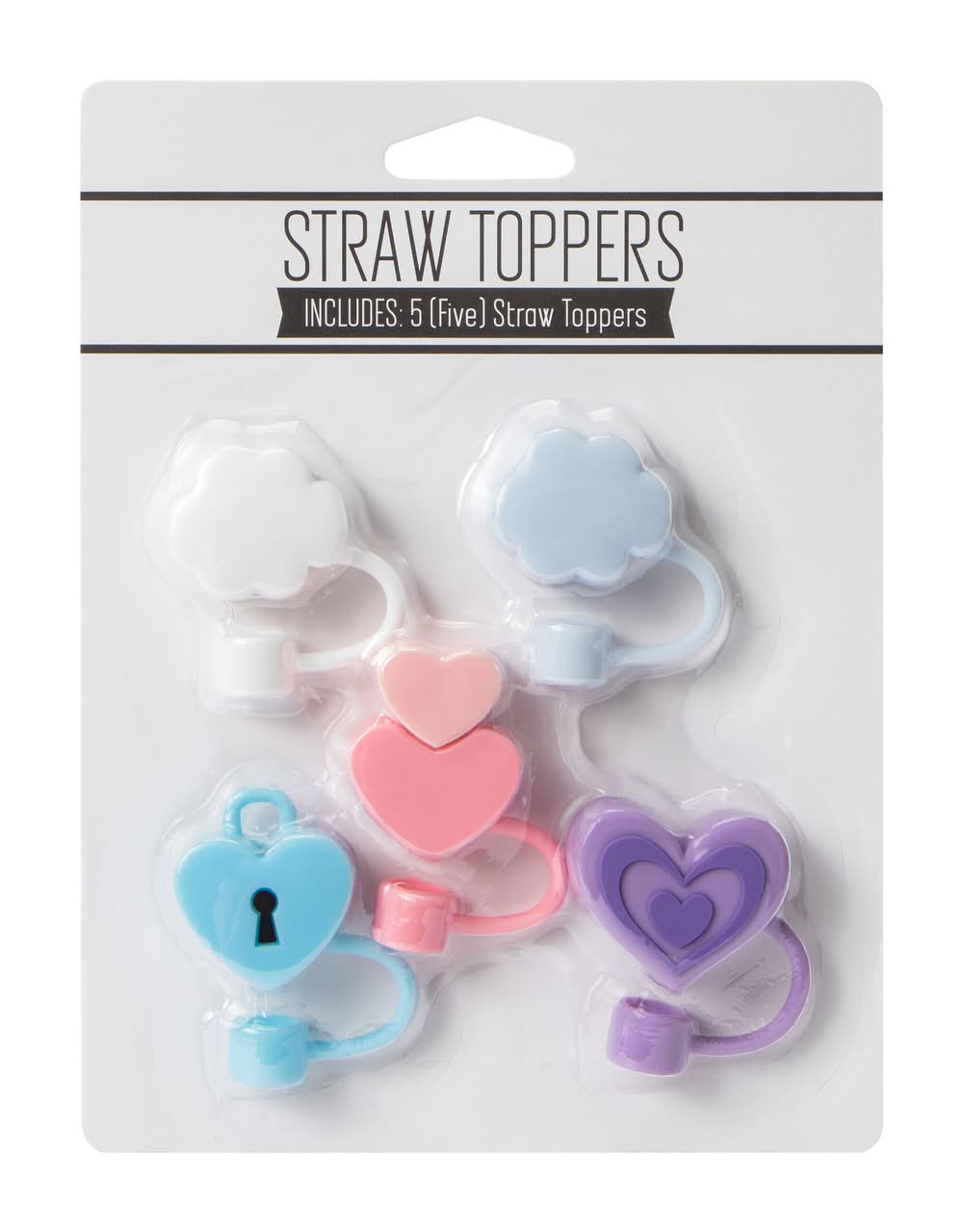 Straw Toppers 5-Pack Hearts and Clouds