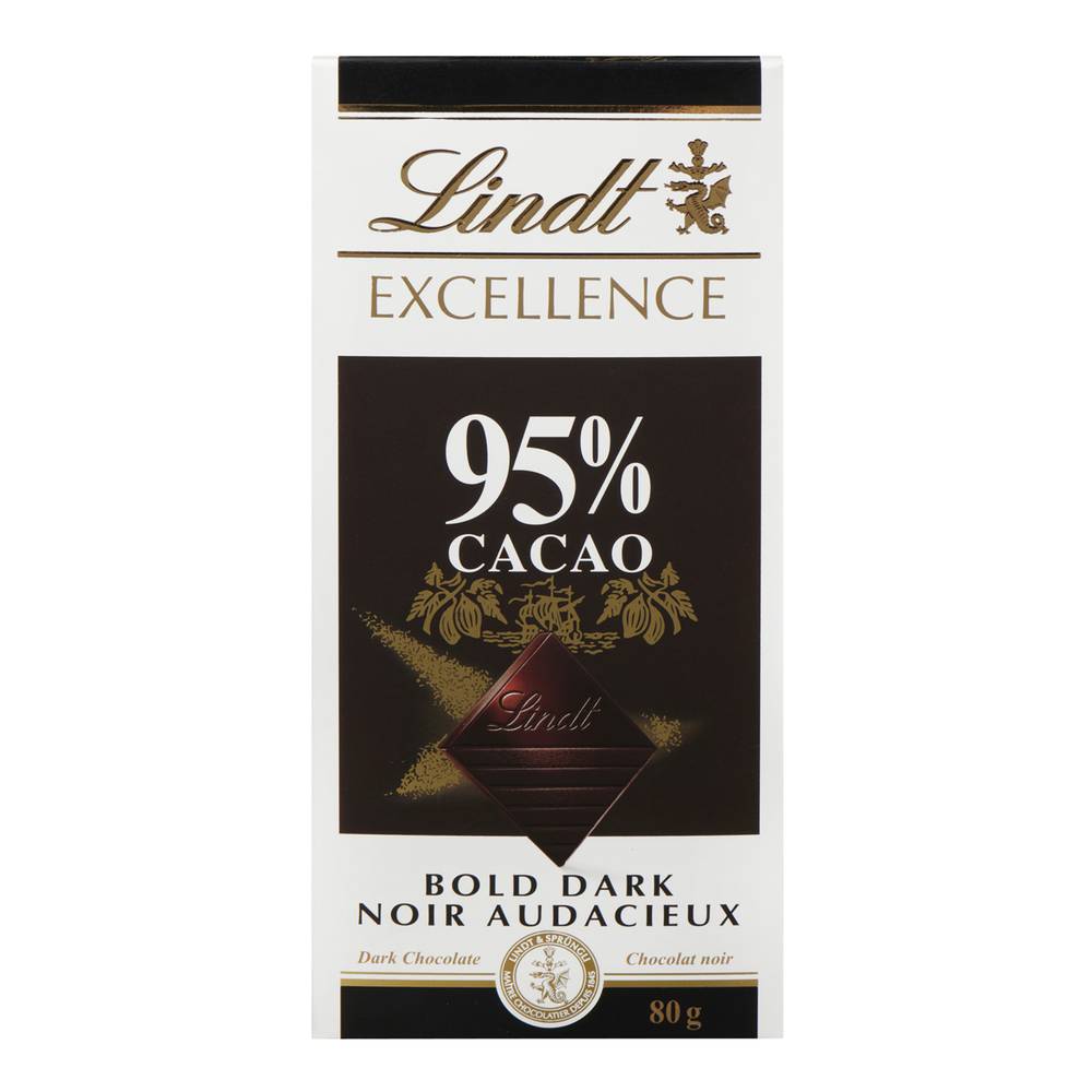 Lindt Excellence 95 % Cacao Dark Chocolate Bar, Bold Dark (80 g)