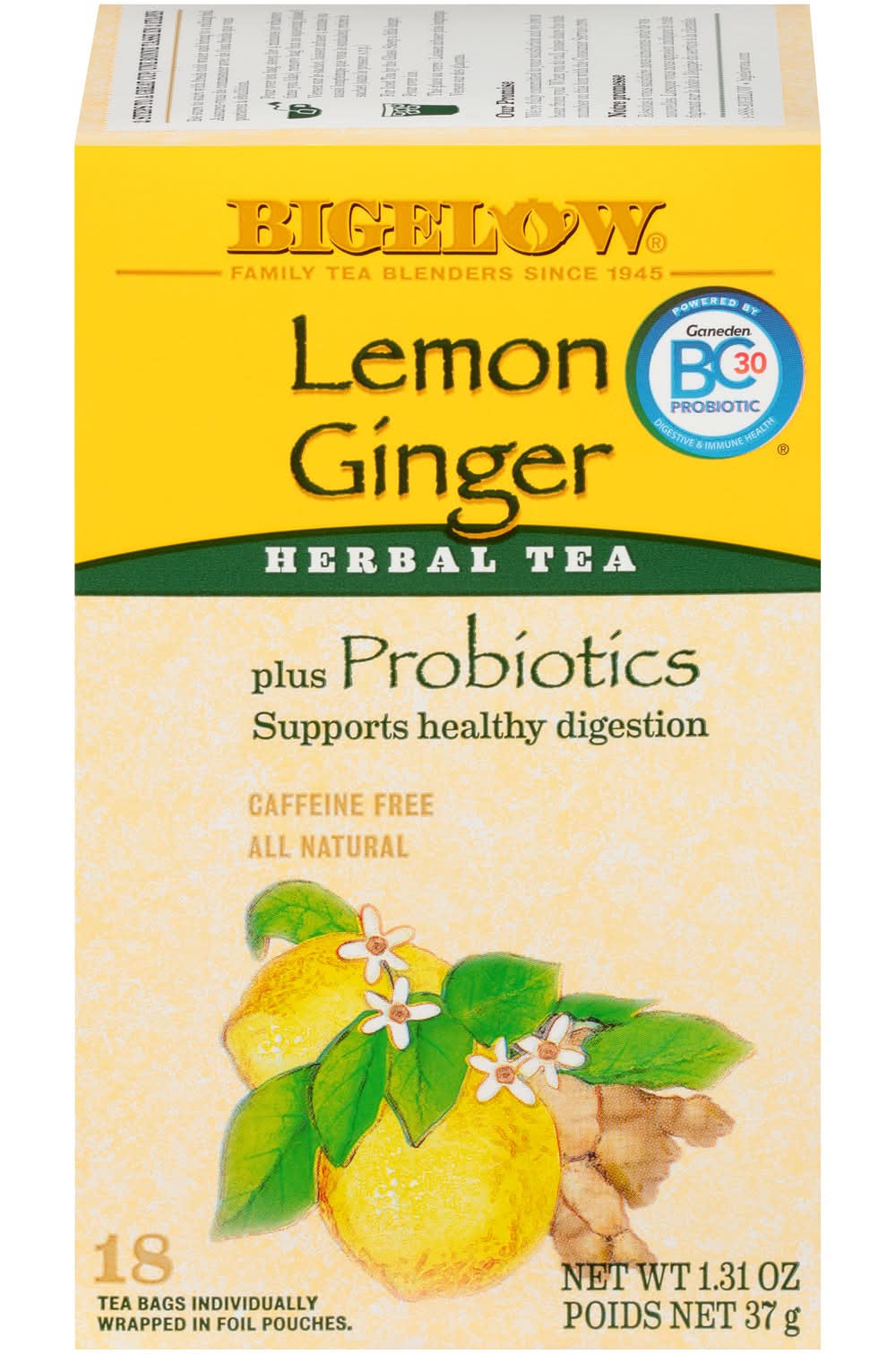 Bigelow Caffeine Free Herbal Tea Bags, Lemon Ginger (1.31 oz, 18 ct)
