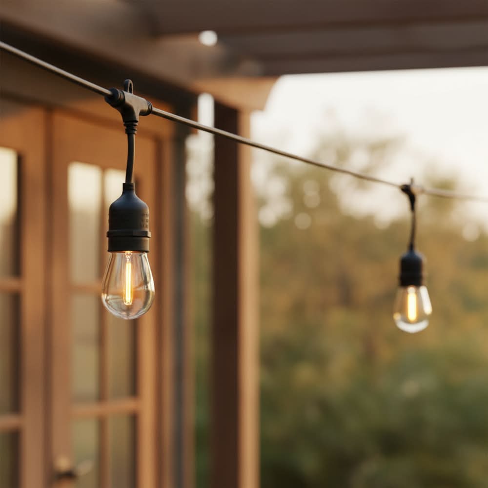 Harbor Breeze 48-ft Solar Black Indoor/Outdoor String Light with 20 White -Light LED Edison Bulbs