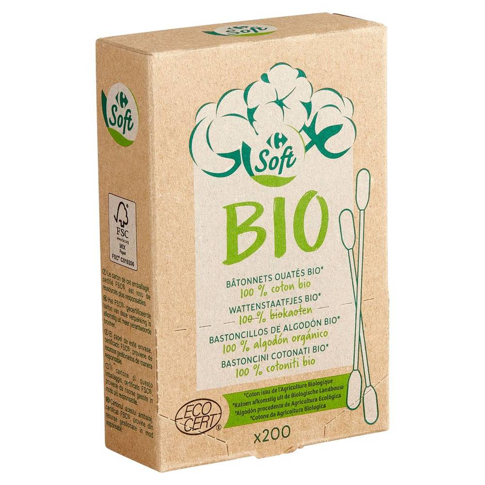 Carrefour Soft Bio Wattenstaafjes 200 Stuks