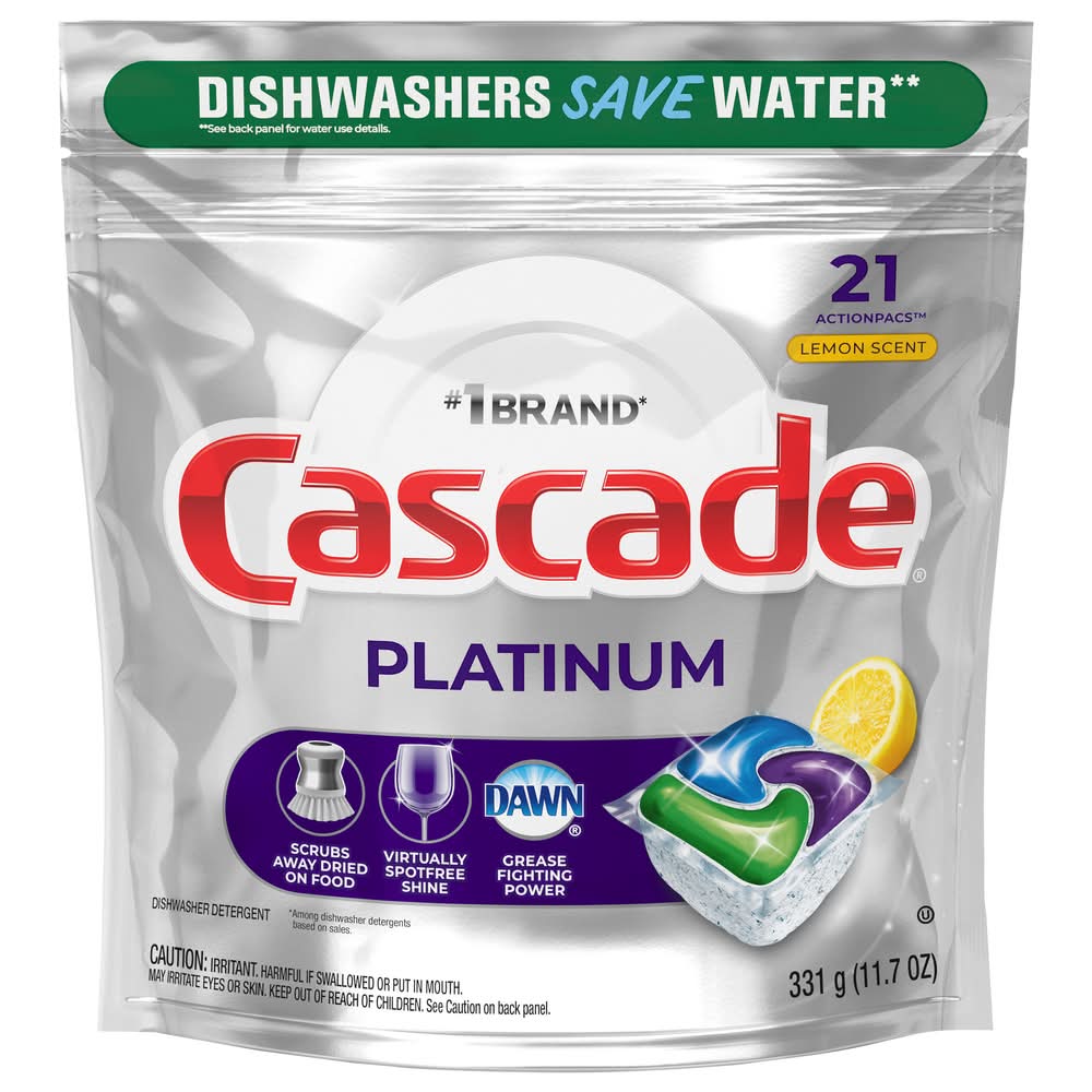 Cascade Platinum Actionpacs Lemon Scent Dishwasher Detergent Pods